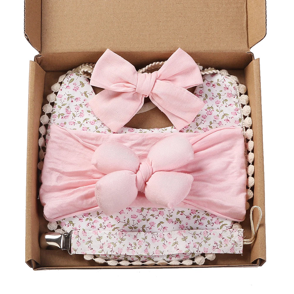 4Pcs/Set Baby  Hairband Set  Elastic Nylon Hair Band Food Grade Silicone Beads Pacifier Clip Chain Combination Customize