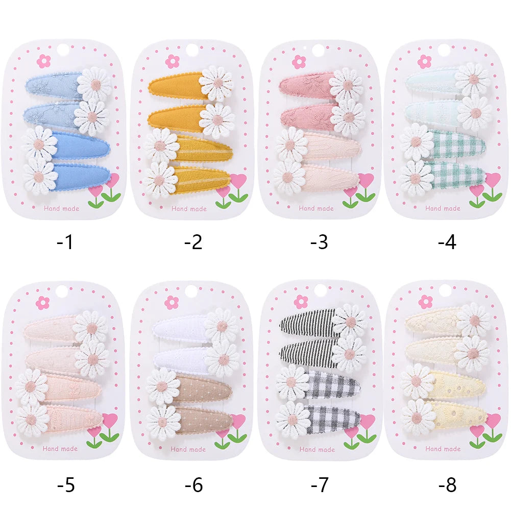 Daisy Print Snap Hairpins for Kids — Cotton, Pack of 4