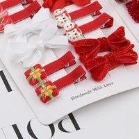 10PCS Christmas Baby Girls Hair Clips Ribbon Santa Claus Gift Socks Tree Resin Hair Bows Xmas Dance Party Hairpins Set