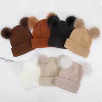 Kids Double Pom Pom Knit Beanie — Warm, 3–10Y