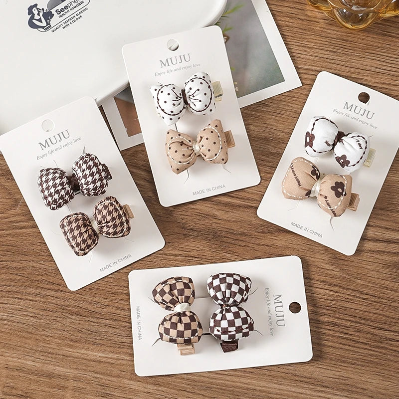 Coffee Colour Fabric Bow Hair Clips for Girls – Sweet Curly Hairpins (2-Pack)