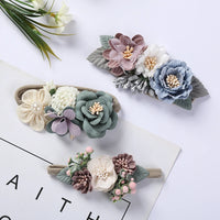 Selling Well Sweet Lovely Faux Flower Leaf Pearl Headband Hair Accessories Baby Girl Hairband Headwear Set