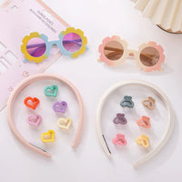 Tie Dye Rainbow Resin Sunglasses Headband Mini Heart Hair Claws Hair Accessories Set for Kids Headwear Wholesale
