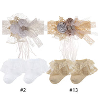 New Arrive White Lace Socks and Headband Set Baby White Headband for Baptism Princess Hair Accessories