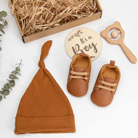 4 Pcs/Set Newborn Boys Shoes Beanie Gifts Sets  Beech Wood Rattles Toys Combination Factory Direct Customized