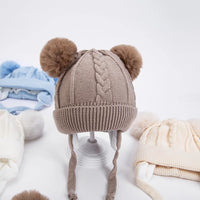 Baby Knitted Pom Pom Beanie — Ear Flap, Unisex 0–3Y