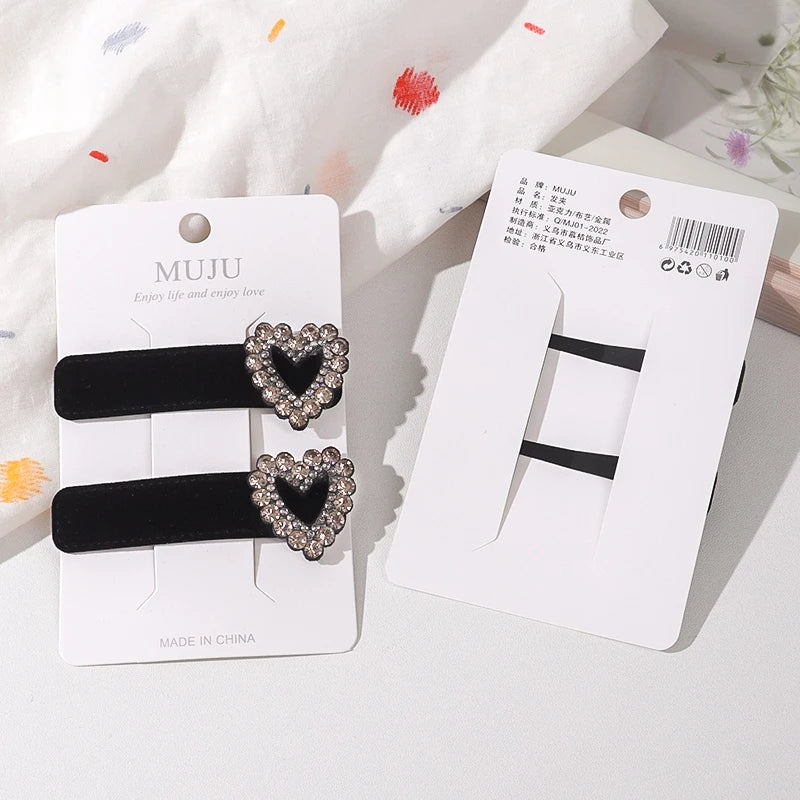 Black Velvet Rhinestone Star BB Hair Clips – Luxe Side Fringe Hairpins (2-Pack)