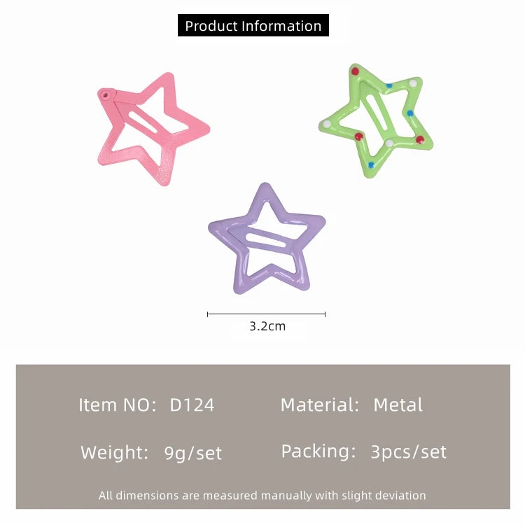 Kids' Hair Clips Set – Cute Bow, Star & Drop Styles for Girls (3.2cm)