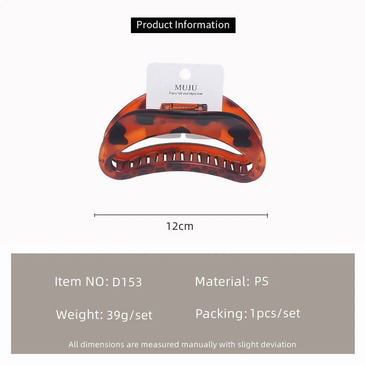 Large 12cm Hollow-out Hair Claw Rapid Sample Half Circle Moon Back Luxury Hair Accessory Shark Clip Made High Quality Plastic