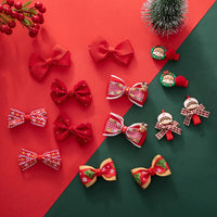 2PCS Christmas Hairgrips New Year Red Hair Bows Clips Set Ribbon Snowflake Little Girls Resin Hairpins