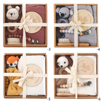 6pcs Animal Rattles Gift Box New Design Wooden Crochet Lion Bells Music Teething Bracelet Pacifier Dummy Clips Baby Products Toy