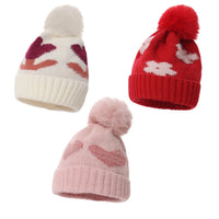 Kids Heart Pattern Pom Pom Beanie — Knitted, Girls 3–6Y