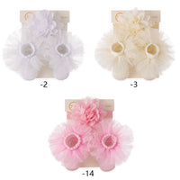 2Pcs/Set 0-12M Chiffon Flower Bowknot Headband With Tulle Trim Cotton Socks Set Baby Girl Hair Accessories