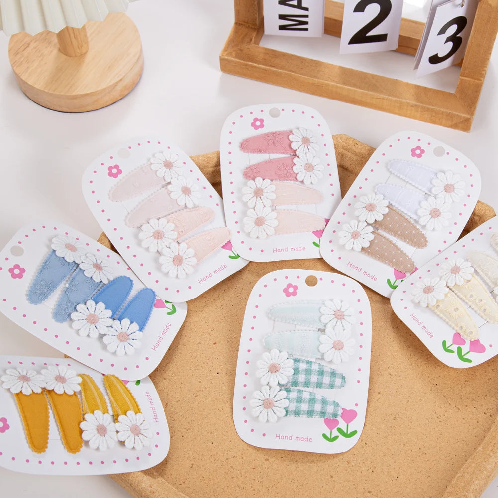 Daisy Print Snap Hairpins for Kids — Cotton, Pack of 4