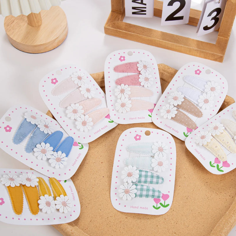 Daisy Print Snap Hairpins for Kids — Cotton, Pack of 4