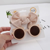 Kids Bear Sunglasses Headbands Sets Beach Waffle Bowknot Hairband Glasses Combination Cute Baby Photography  Accessories