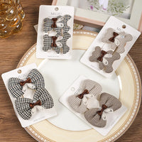 Coffee Bear Bow Hair Clips for Kids – Premium Fabric Fringe Clips (2-Pack)