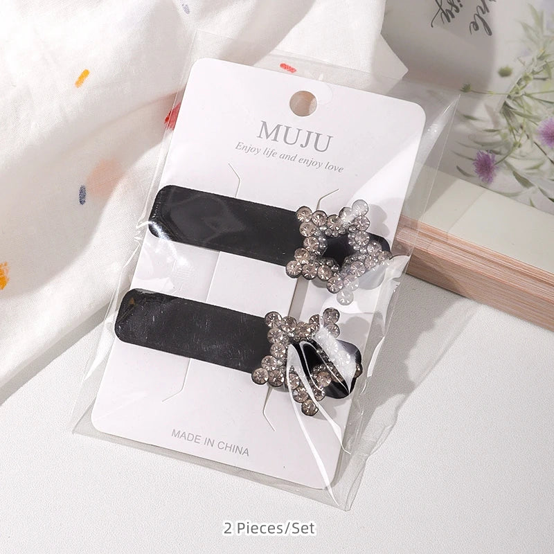 Black Velvet Rhinestone Star BB Hair Clips – Luxe Side Fringe Hairpins (2-Pack)