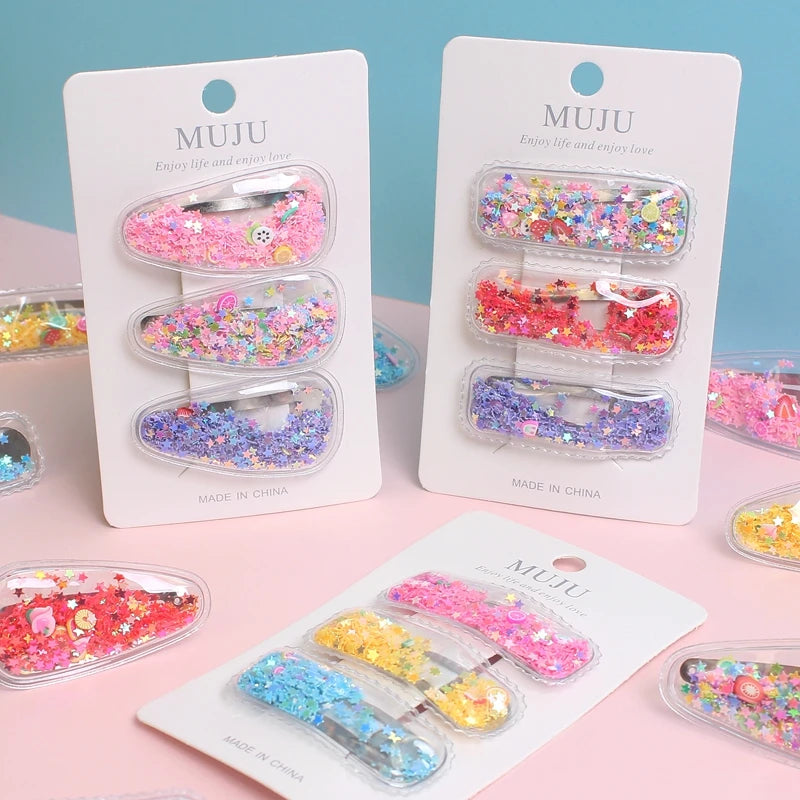 Quicksand Glitter BB Hair Clips for Girls – Gradient Sequin Side Bangs Clips (3-Piece Set)