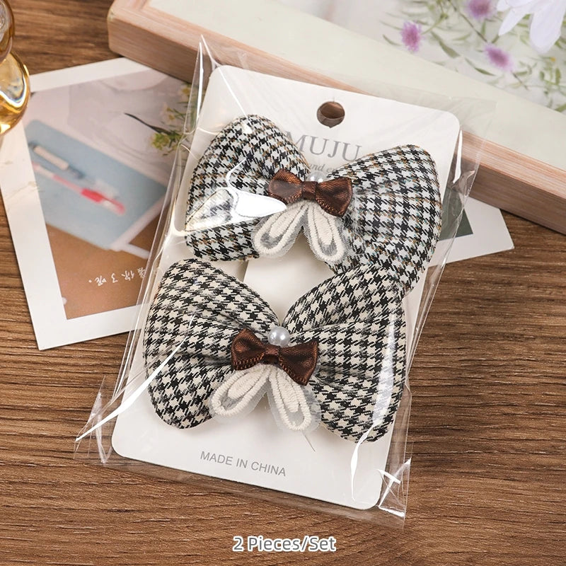 Coffee Bear Bow Hair Clips for Kids – Premium Fabric Fringe Clips (2-Pack)
