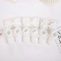 White Christening Lace Headband & Ruffle Socks Set — 3 Piece
