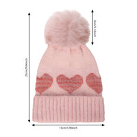 Kids Heart Pattern Pom Pom Beanie — Knitted, Girls 3–6Y