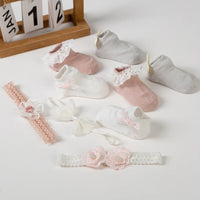 High Quality Elastic Baby Cotton Socks Headband Set Floral Lace Anti-Slip Casual Socks Spring Newborn Baby Accessories Wholesale