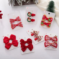 2PCS Christmas Hairgrips New Year Red Hair Bows Clips Set Ribbon Snowflake Little Girls Resin Hairpins