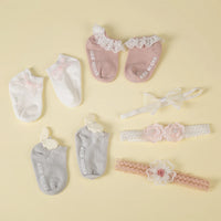 High Quality Elastic Baby Cotton Socks Headband Set Floral Lace Anti-Slip Casual Socks Spring Newborn Baby Accessories Wholesale