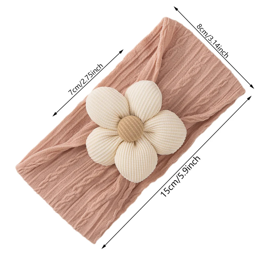 Baby Girls Elastics Headwraps Soft Nylon Latte Flower Cable Knit Headbands Bow Knot Daisy Hairbands for Toddlers