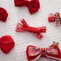 2PCS Christmas Hairgrips New Year Red Hair Bows Clips Set Ribbon Snowflake Little Girls Resin Hairpins