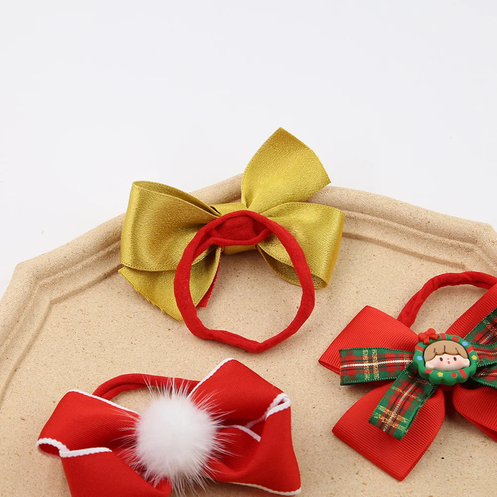 Hot Sell Baby Red Headband Christmas Nylon Hairbows Custom Print Hair Bands New Year Photography Supplies