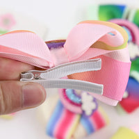 2Pcs/Set Double Layers Pastel Rainbow Printed Grosgrain Ribbon Hair Bows Cute Baby Bow Alligator Hair Clips