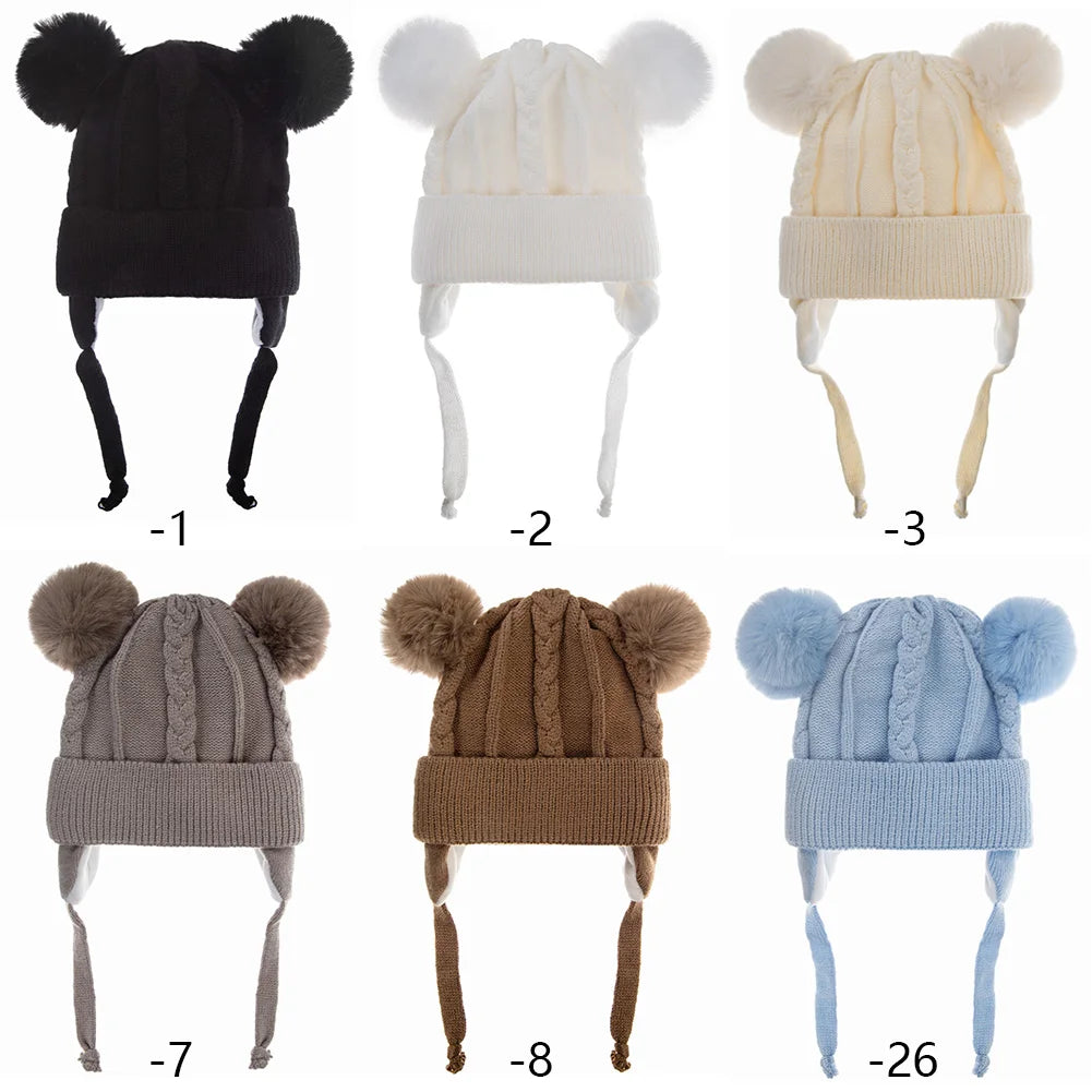 Baby Knitted Pom Pom Beanie — Ear Flap, Unisex 0–3Y