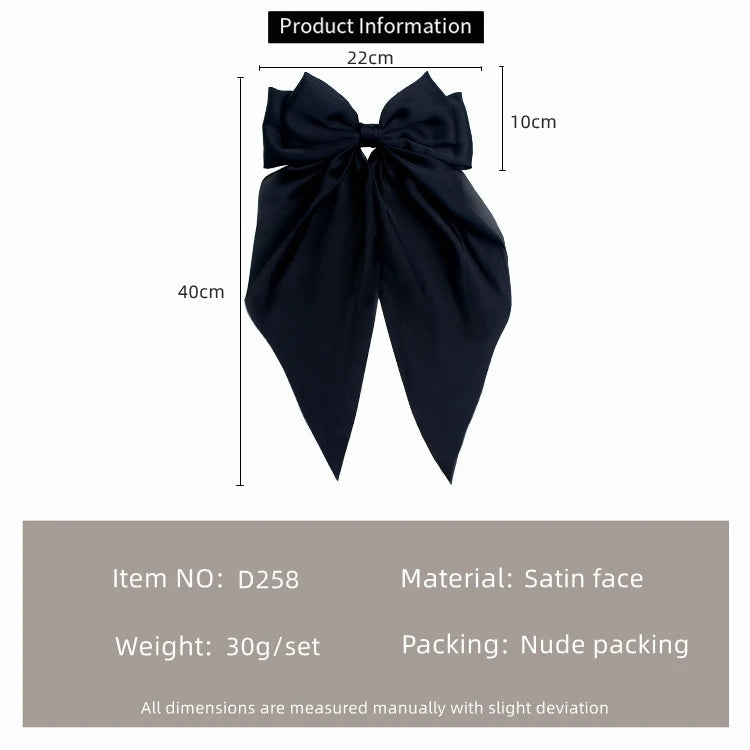 Oversized Silk Ribbon Butterfly Hair Clips for Women – Long Tail Bow Barrettes (40cm)