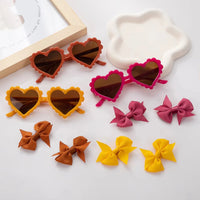 2025 New 3-Piece Photography Accessories Sweet Solid Resin Glasses Ribbon Hair Clip Set with Heart Shaped Sunglasses