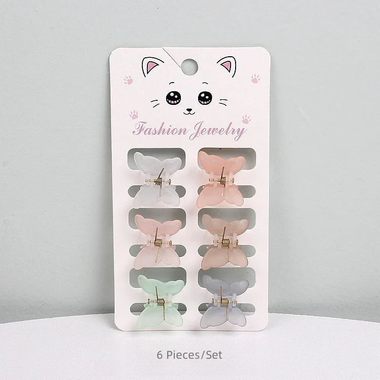6-Piece Set of Mini Hair Claws Korean Light Frosted  Colorful butterfly Hair Claw for Girls