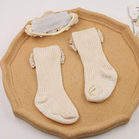 3Pcs/Set Vintage Lace Luxury Flower Headband With Cute Baby Striped Pure Cotton Non-Slip Bows Tube Socks Sets