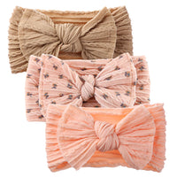 3Pcs/Set Braided Jacquard Floral Printed Soft Nylon Headband High Stretch Hairband Hair Bows Baby Girls Princess Hair Band