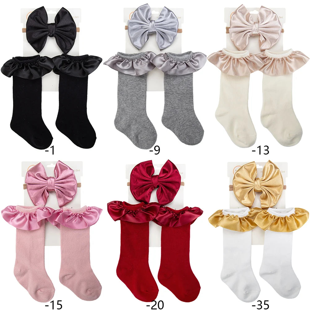 Baby Ruffle Socks & Hair Bow Headband Set — Cotton, Pack of 3