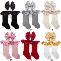 Baby Ruffle Socks & Hair Bow Headband Set — Cotton, Pack of 3