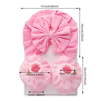 2Pcs/Set Solid Cotton Big Bow Hat Baby Kids Soft Comfortable Turban with Flower Socks Head Wraps Toddler Accessories