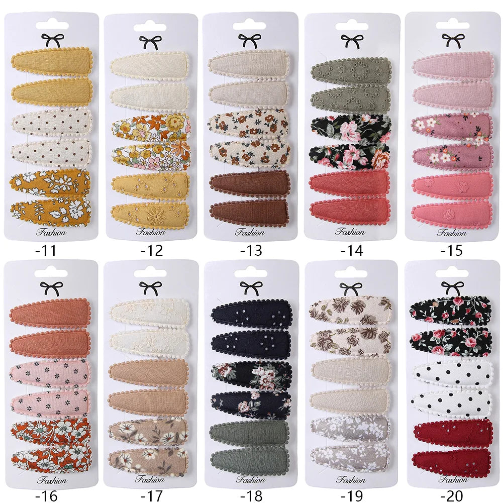 Winter  and Autumn Princess Hair Accessories 6Pcs/Set Simple BB Fabric Hairpins Candy Color Sweet Girl Hairgrip Wholesale