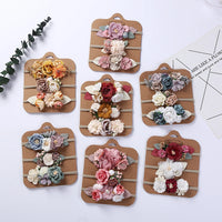 Selling Well Sweet Lovely Faux Flower Leaf Pearl Headband Hair Accessories Baby Girl Hairband Headwear Set