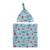 Newborn Swaddle Blanket & Knit Cap Gift Set — Floral Print