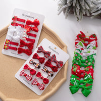 10PCS Christmas Baby Girls Hair Clips Ribbon Santa Claus Gift Socks Tree Resin Hair Bows Xmas Dance Party Hairpins Set