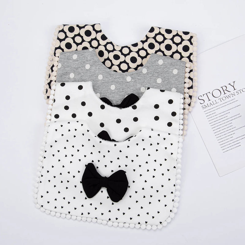 Unisex Baby Drool Bib with Bow Tie — Cotton, Dots & Hearts Print