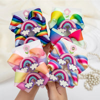 2Pcs/Set Double Layers Pastel Rainbow Printed Grosgrain Ribbon Hair Bows Cute Baby Bow Alligator Hair Clips