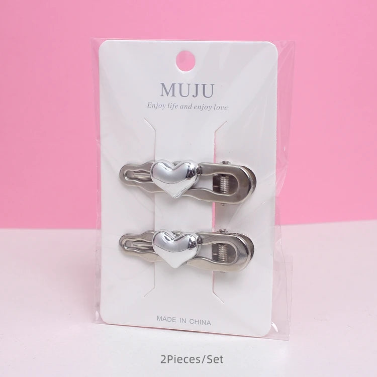Korean Metal Heart Hair Clips for Women – Sweet Charm Hairpins (2-Pack)