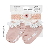 High Quality Elastic Baby Cotton Socks Headband Set Floral Lace Anti-Slip Casual Socks Spring Newborn Baby Accessories Wholesale